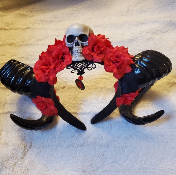 Demon Headpiece Headband - Roses and Skull